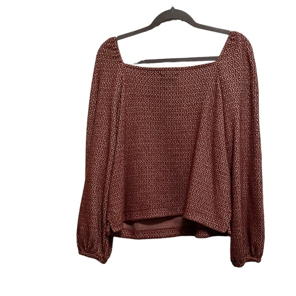 Madewell Square Neck Puff Sleeve Top Brown And Cream Pattern Large - Picture 2 of 6